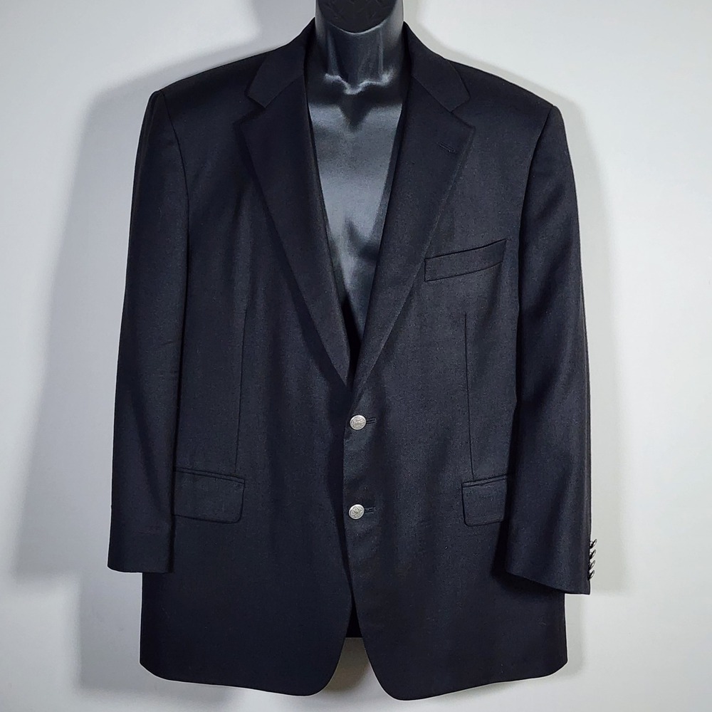 Samuelsohn Blazer Mens 46 Regular Black Wool Crest Buttons Union Made Canada